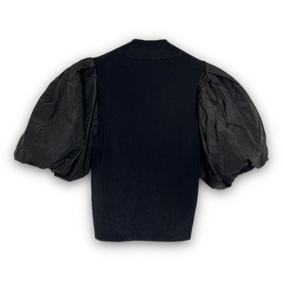 NEW ZARA Extreme Puff Short Sleeve Knit Mockneck Lightweight Statement Sweater M - Picture 7 of 11